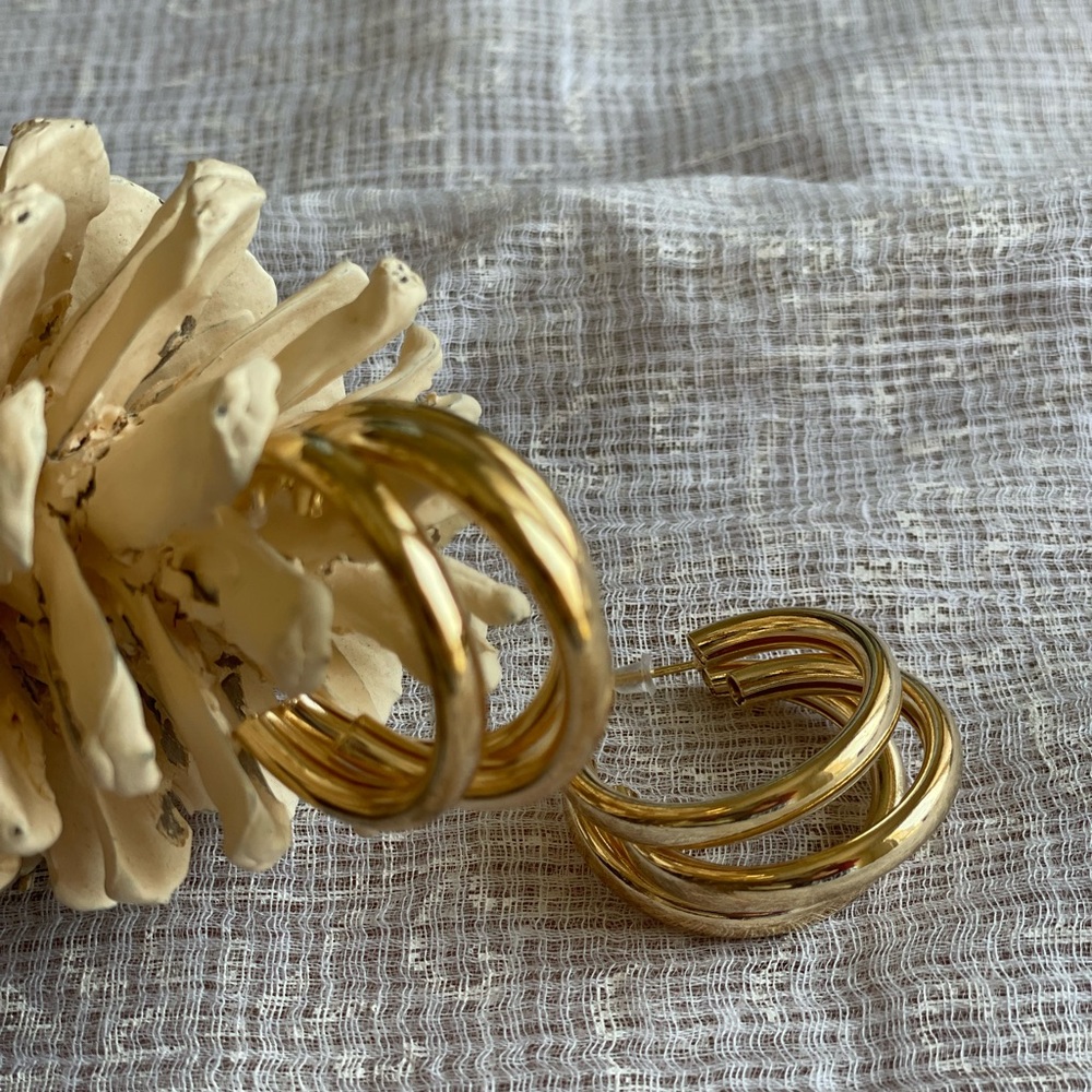 Triple layered gold finish hoops - Picture 4 of 5